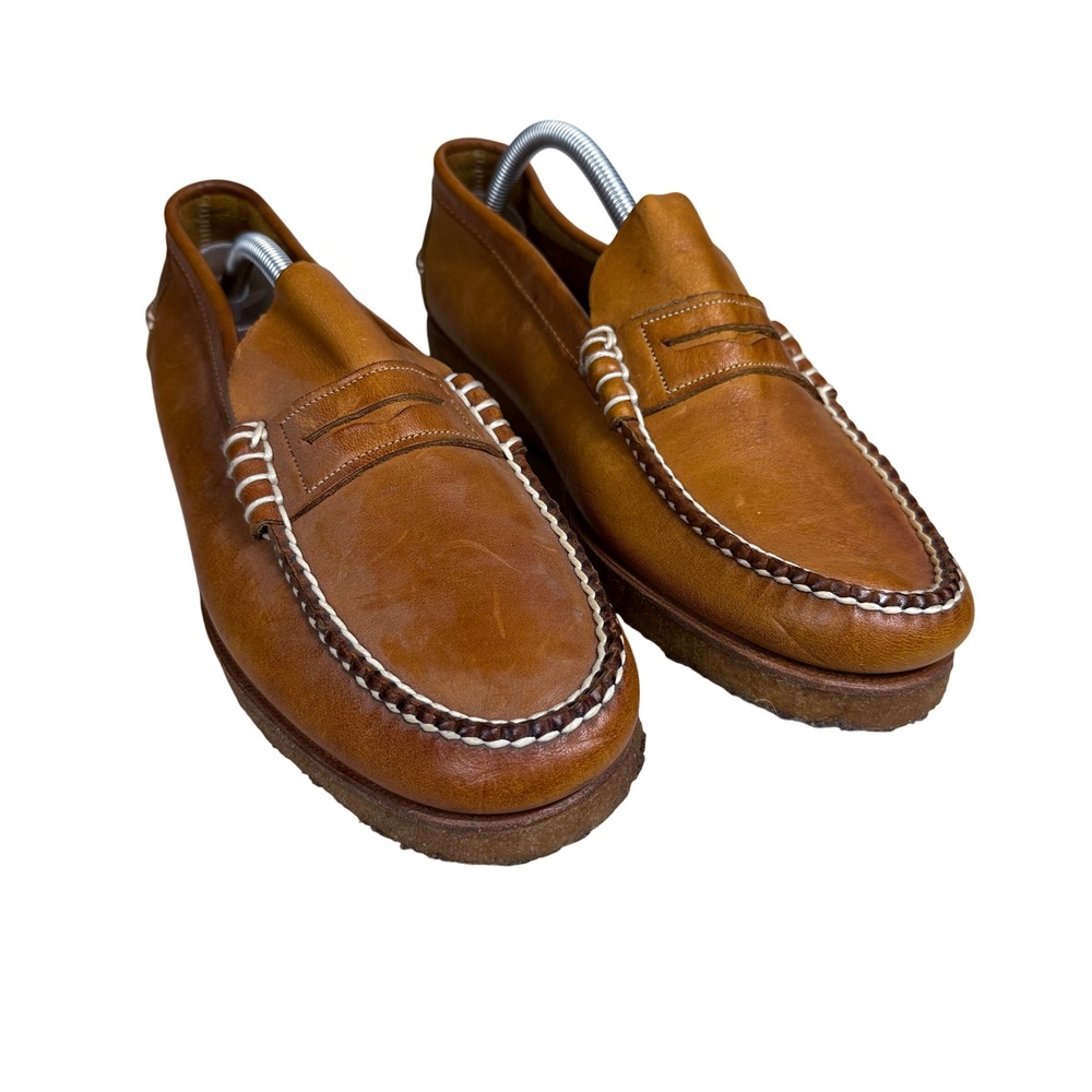 Sears Penny Loafers Mens 10.5 D Tan Leather Crepe Sole Moc Toe Vintage 73141
